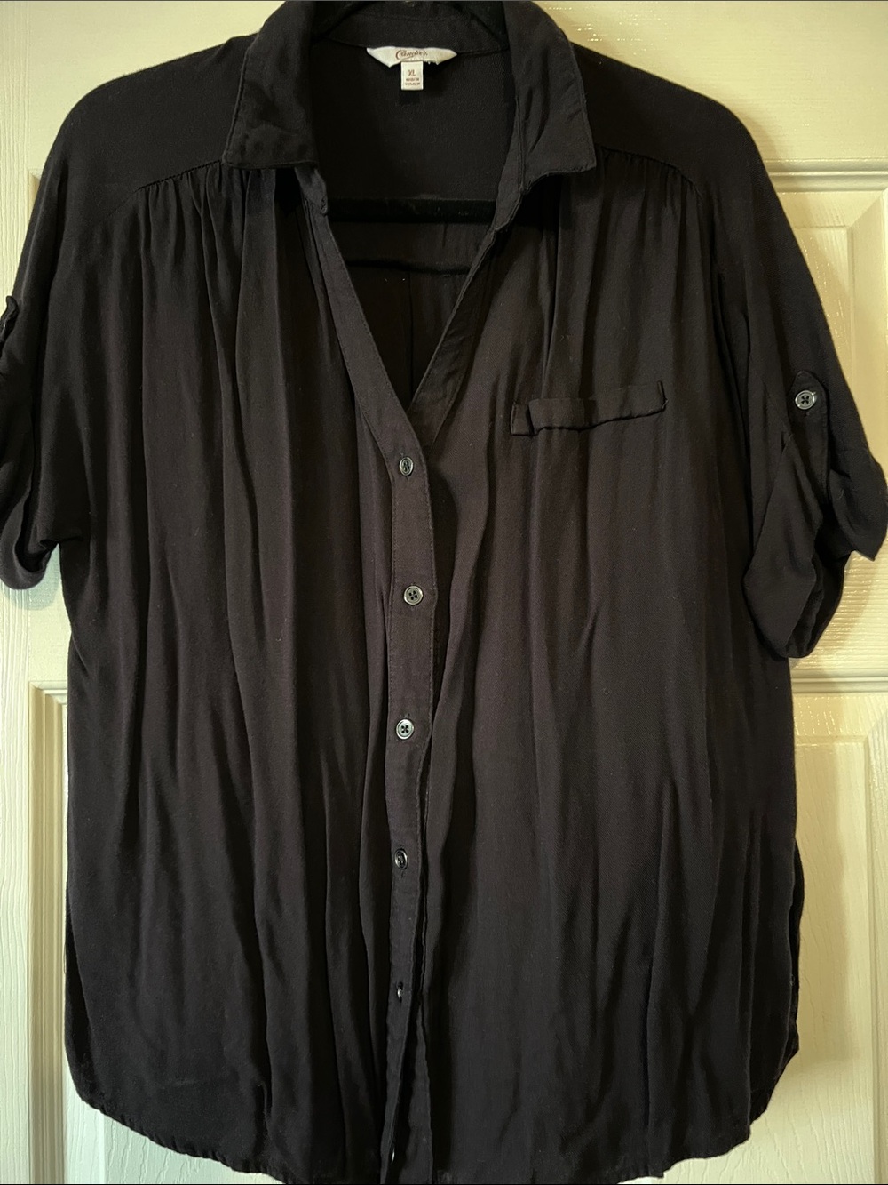 Candie's Black Short Sleeve Button-Front Blouse XL